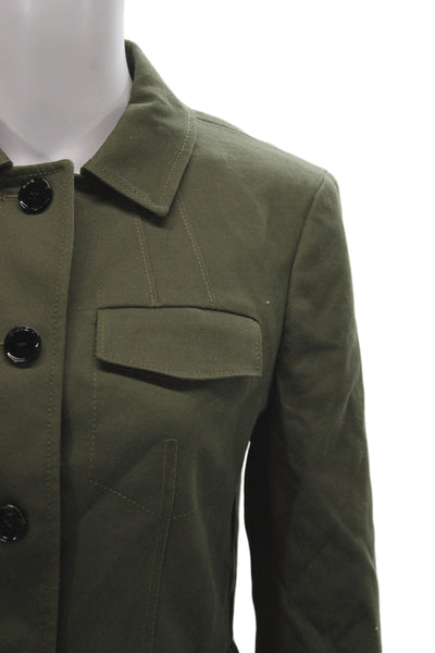 Ann Taylor Womens Military Jacket Green Long Sleeve Button Cotton Size 4