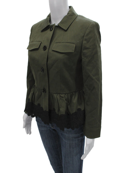 Ann Taylor Womens Military Jacket Green Long Sleeve Button Cotton Size 4