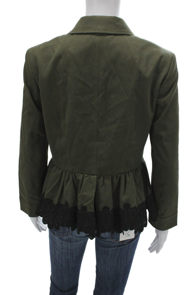 Ann Taylor Womens Military Jacket Green Long Sleeve Button Cotton Size 4