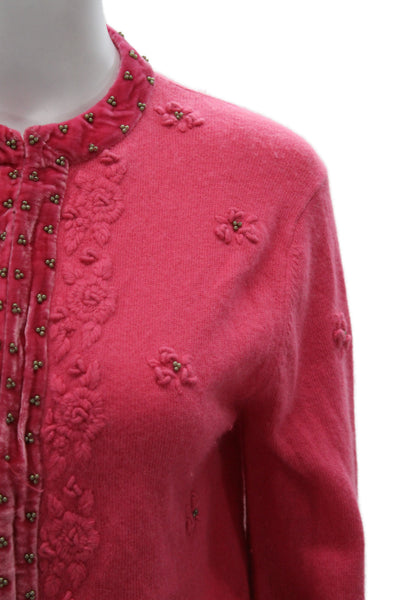 Cabi Women Pink Floral Pullover Sweater Crew Neck Long Sleeve Angora Size M
