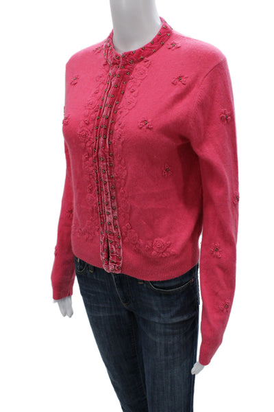 Cabi Women Pink Floral Pullover Sweater Crew Neck Long Sleeve Angora Size M