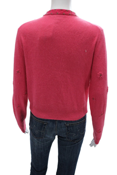 Cabi Women Pink Floral Pullover Sweater Crew Neck Long Sleeve Angora Size M