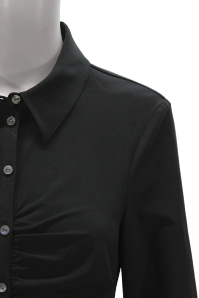 Cinq à Sept Women Black Collared Button Up Cotton Blouse Long Sleeve Size S