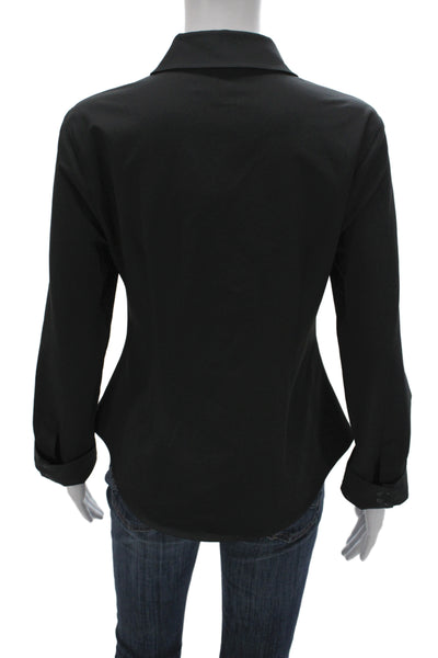 Cinq à Sept Women Black Collared Button Up Cotton Blouse Long Sleeve Size S