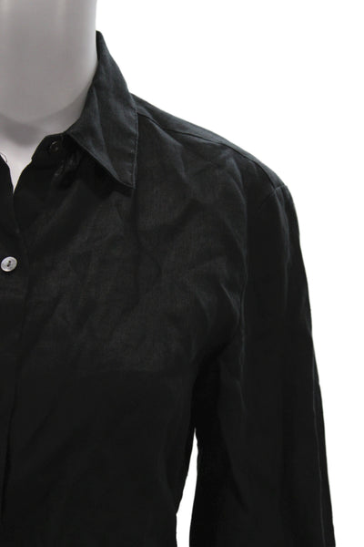 Theory Women Cropped Button-Up Cotton Collared Long Sleeve Black Size S