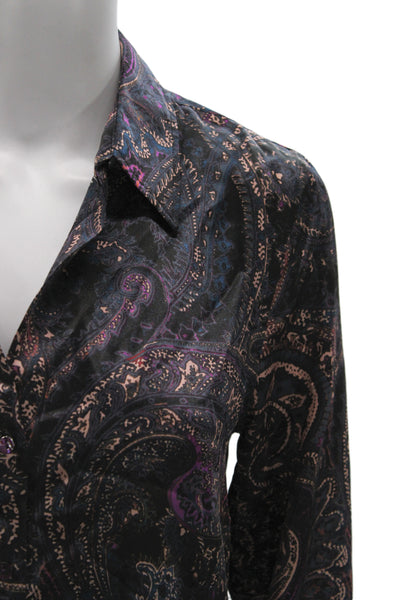 L'Agence Women Collared Paisley Silk Blouse Long Sleeve Black Size XS