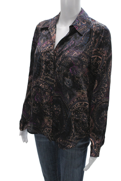 L'Agence Women Collared Paisley Silk Blouse Long Sleeve Black Size XS
