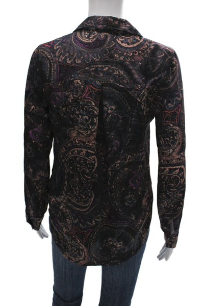 L'Agence Women Collared Paisley Silk Blouse Long Sleeve Black Size XS