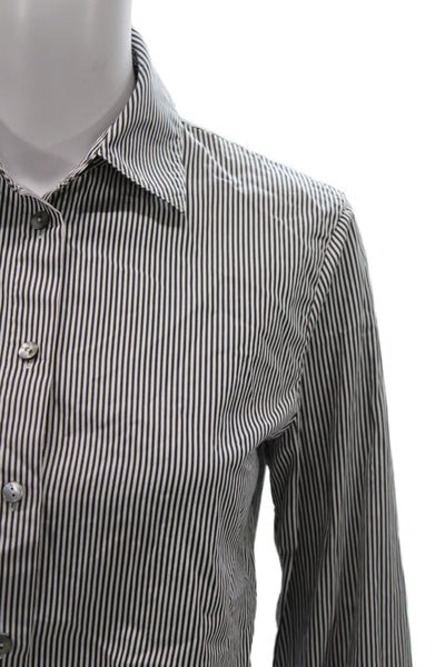 Theory Womens Cropped Striped Cotton Button Up Collared Long Sleeve Top Size S