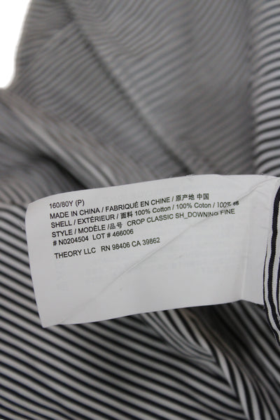 Theory Womens Cropped Striped Cotton Button Up Collared Long Sleeve Top Size S
