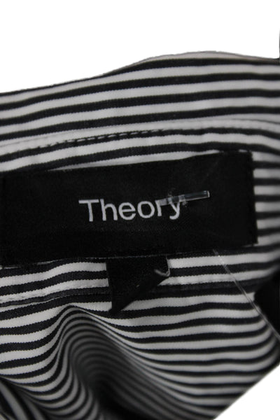 Theory Womens Cropped Striped Cotton Button Up Collared Long Sleeve Top Size S