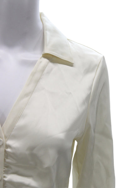 Theory Women Silk Collared Button Up Blouse Long Sleeve Beige Size S