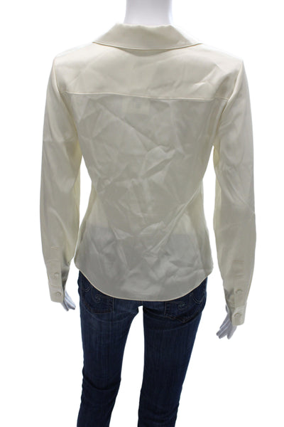 Theory Women Silk Collared Button Up Blouse Long Sleeve Beige Size S