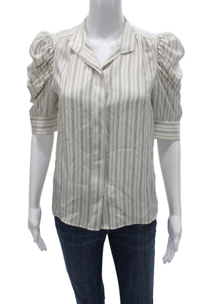 Frame Womens Collared Striped Button Up Blouse 3/4 Sleeve White Size XS
