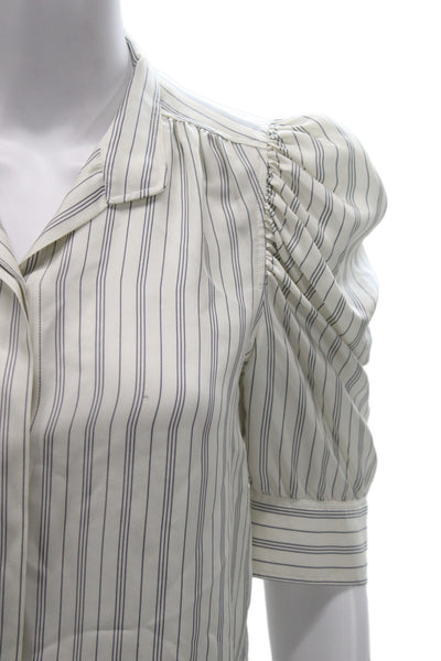 Frame Womens Collared Striped Button Up Blouse 3/4 Sleeve White Size XS