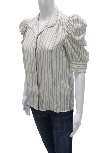 Frame Womens Collared Striped Button Up Blouse 3/4 Sleeve White Size XS