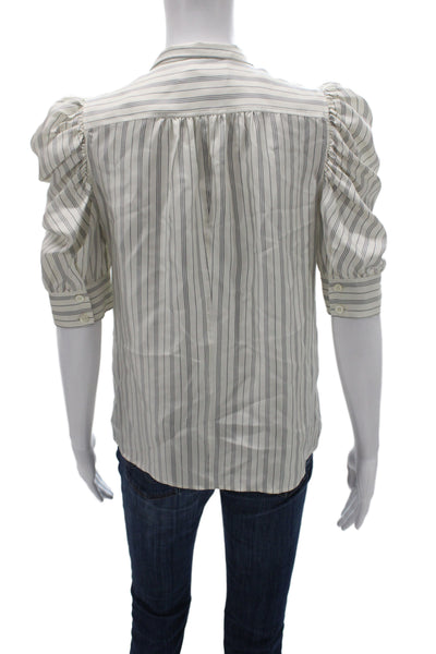 Frame Womens Collared Striped Button Up Blouse 3/4 Sleeve White Size XS