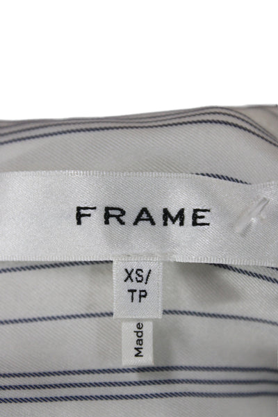 Frame Womens Collared Striped Button Up Blouse 3/4 Sleeve White Size XS