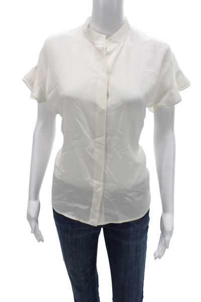 Frame Womens Silk Mock Neck Short Sleeve Blouse White Size S