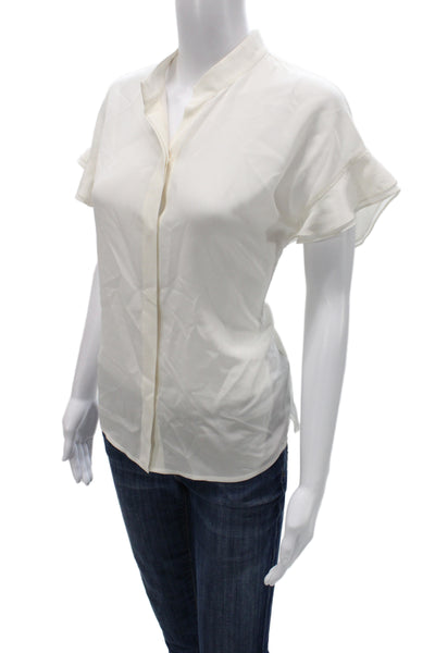 Frame Womens Silk Mock Neck Short Sleeve Blouse White Size S