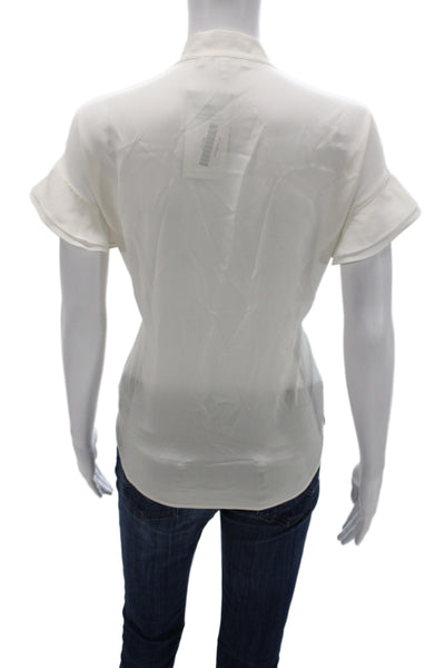 Frame Womens Silk Mock Neck Short Sleeve Blouse White Size S