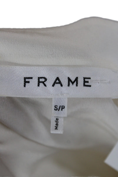 Frame Womens Silk Mock Neck Short Sleeve Blouse White Size S
