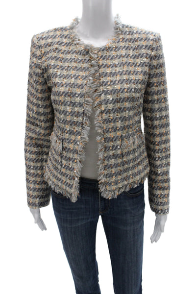 L'Agence Womens Gray Check Blazer Long Sleeve Crew Neck 100% Polyester Size 6