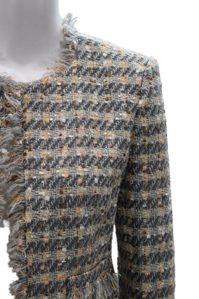 L'Agence Womens Gray Check Blazer Long Sleeve Crew Neck 100% Polyester Size 6
