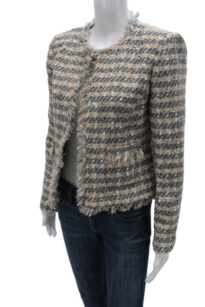 L'Agence Womens Gray Check Blazer Long Sleeve Crew Neck 100% Polyester Size 6