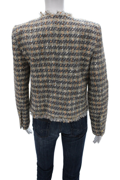 L'Agence Womens Gray Check Blazer Long Sleeve Crew Neck 100% Polyester Size 6