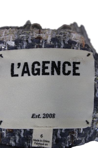 L'Agence Womens Gray Check Blazer Long Sleeve Crew Neck 100% Polyester Size 6