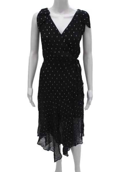 The Kooples Women Wrap Dress Black V-Neck Sleeveless Tie Midi Viscose Size 2