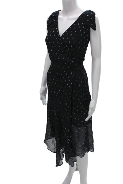 The Kooples Women Wrap Dress Black V-Neck Sleeveless Tie Midi Viscose Size 2
