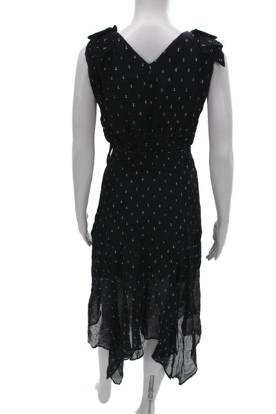 The Kooples Women Wrap Dress Black V-Neck Sleeveless Tie Midi Viscose Size 2