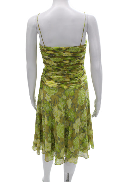 Chetta B Women Green Silk Floral Sundress Mini Sleeveless Size 4