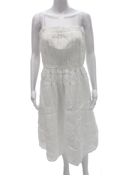 Frame Women Sundress White Ramie Sleeveless Midcalf Beach Size L