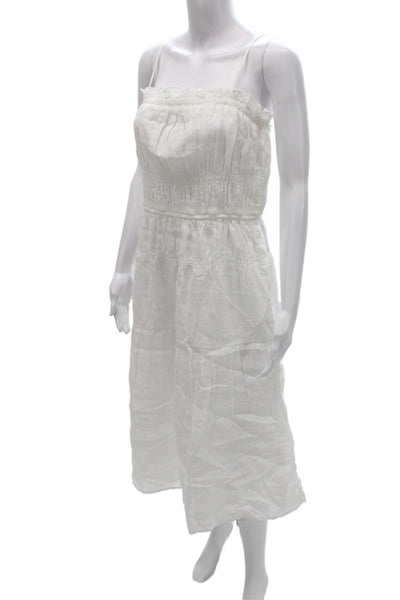 Frame Women Sundress White Ramie Sleeveless Midcalf Beach Size L