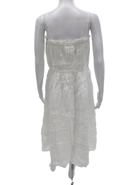 Frame Women Sundress White Ramie Sleeveless Midcalf Beach Size L