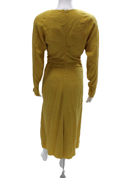 Equipment Femme Womens Midi Dress Yellow V-Neck Long Sleeve Button Size 2