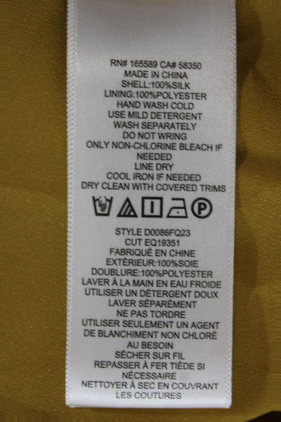 Equipment Femme Womens Midi Dress Yellow V-Neck Long Sleeve Button Size 2