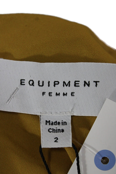 Equipment Femme Womens Midi Dress Yellow V-Neck Long Sleeve Button Size 2