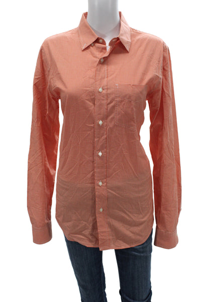 Club Monaco Unisex Long Sleeve Check Cotton Button-Up Orange Size M