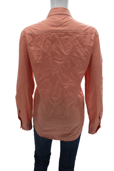 Club Monaco Unisex Long Sleeve Check Cotton Button-Up Orange Size M
