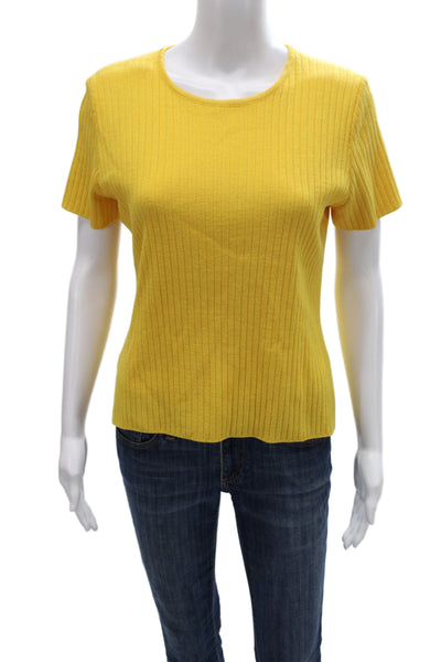 St. John Collection By Marie Gray Women Yellow Striped Short Sleeve Tee Size S
