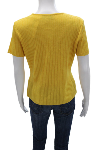 St. John Collection By Marie Gray Women Yellow Striped Short Sleeve Tee Size S