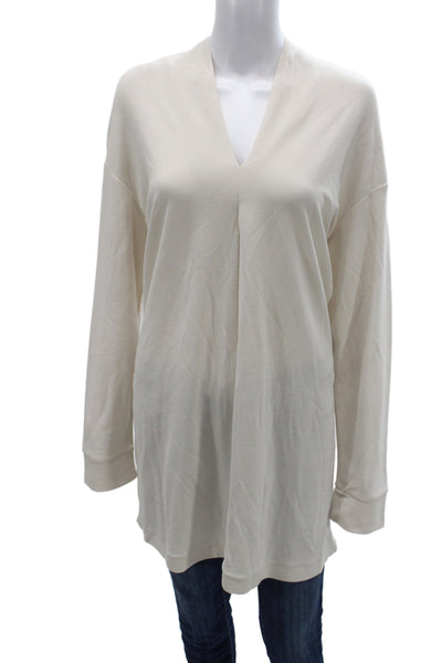 Max Mara Women Designer Beige V Neck Long Sleeve Jersey Tunic Size L