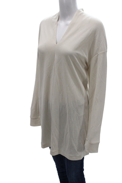 Max Mara Women Designer Beige V Neck Long Sleeve Jersey Tunic Size L