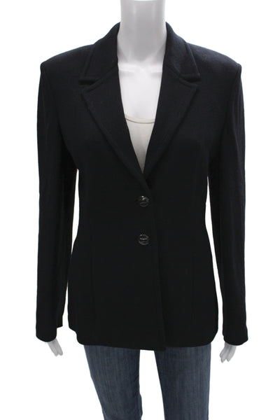 St. John Collection Womens Black Wool Blend Blazer Button Long Sleeve Size 6