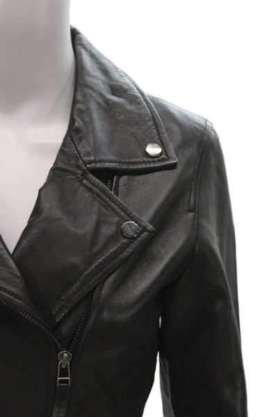 Bod & Christensen Women Biker Leather Motorcycle Jacket Black Snap Size S