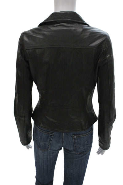 Bod & Christensen Women Biker Leather Motorcycle Jacket Black Snap Size S
